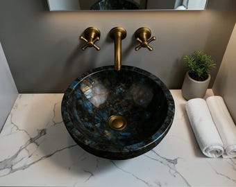 Iridescent Labradorite Sink: Natural Gemstone Bathroom Vessel Basin