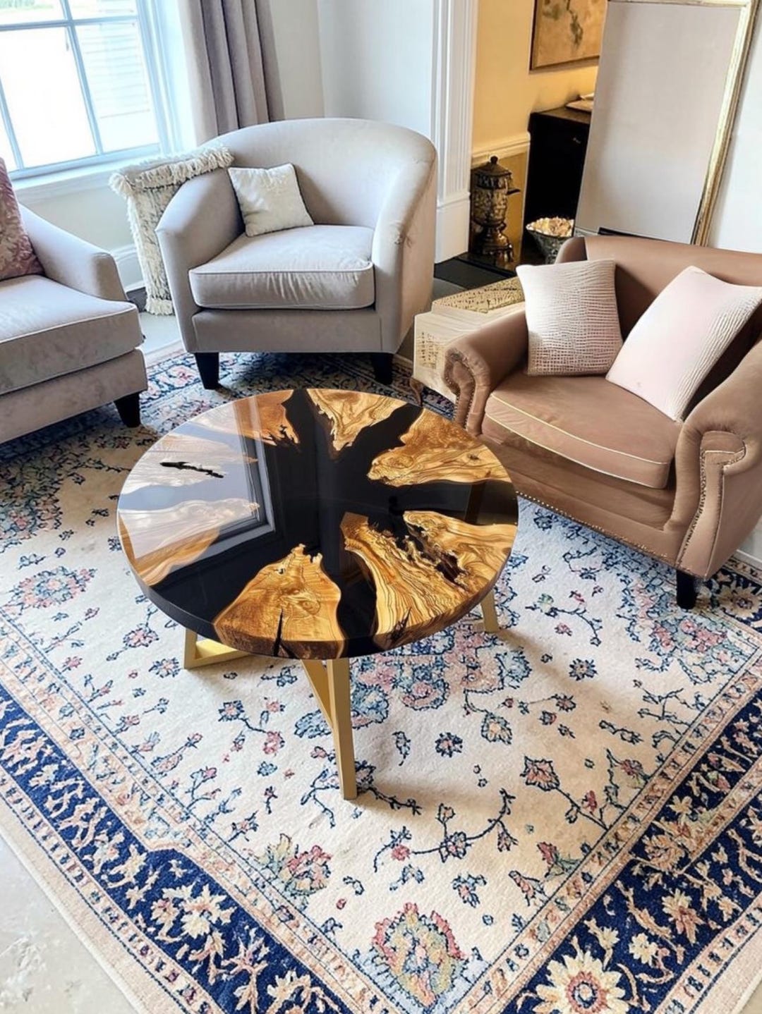 Black Epoxy Wood Coffee Table: Industrial Side Table - Etsy