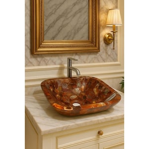 Red Agate Stone Vessel Sink: Rectangular Bathroom Basin, Rustic Spa Decor