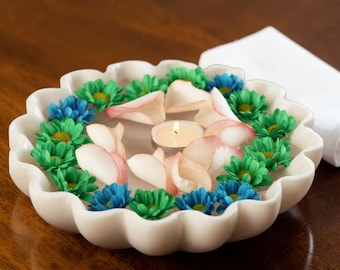 Cuenco flotante de mármol para velas | Decoración floral para centro de mesa | Cuenco de agua de mármol blanco hecho a mano | Elemento decorativo para spa y hogar | Elegante decoración de mesa
