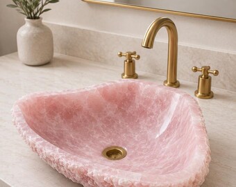 Handmade Rose Quartz Stone Crystal Sink : Luxury Bathroom Wash Basin