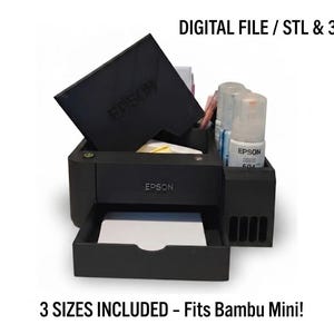 Epson Printer Desktop Organizer STL, 3D Print File Office Storage, Ink Bottle Holder, Inkjet Printer Miniature, Digital Download 3MF Magnet