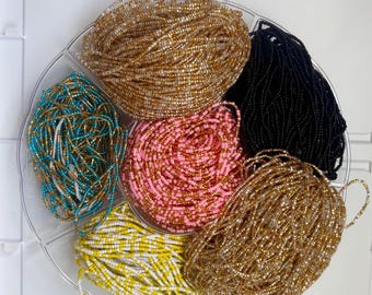 60-Inch Tie-On Waist Beads – Authentic African & Ghanaian Belly Beads | Handmade | Black-Owned