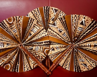 Abanico de mano con estampado de Ankara, mango de cuero, kente de Ghana, decoración africana