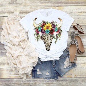 Animal Print Bull Skull Sublimation Transfer | Floral Bull Skull Sublimation Transfer | Ready to Press Sublimation Transfer