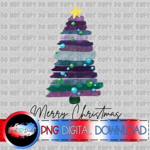 Feliz Natal Download Digital | Árvore de Natal em Aquarela Roxa PNG | Feriado PNG