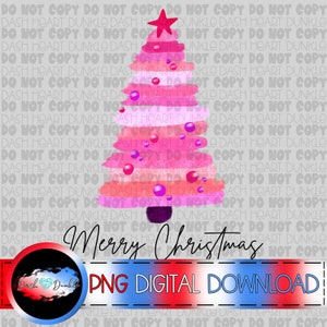 Feliz Natal Download Digital | Árvore de Natal em aquarela rosa PNG | Feriado PNG