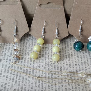 Gemstone Earring Bundle Set of 3 Handmade Multicolour Topaz Serpentine Chrysocolla Drop Dangle Earrings Silver Plated Hooks Gift Set