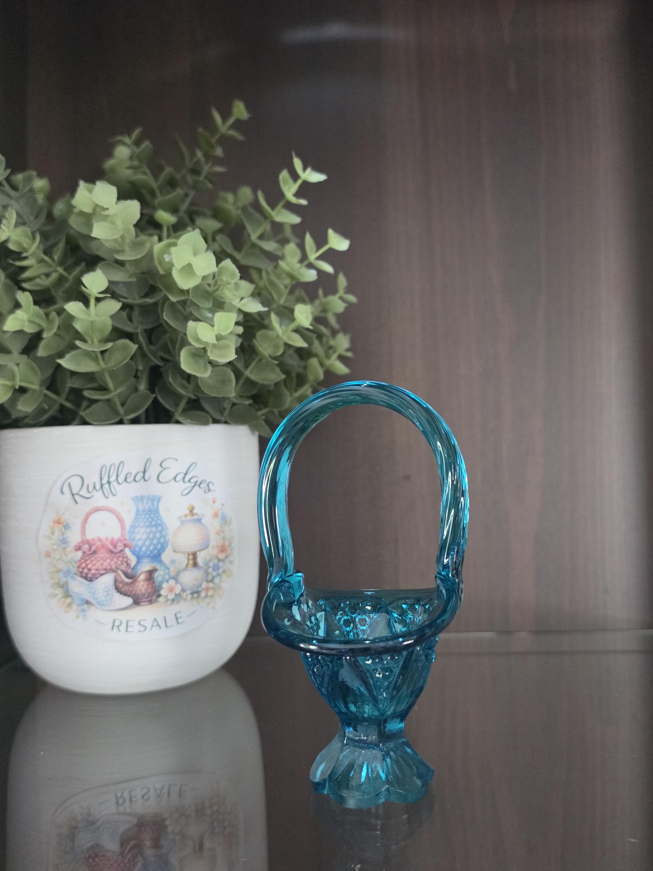 Fenton Blue Glass Basket - Etsy