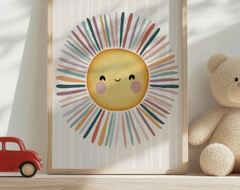Muurkunst Happy Sun – Vrolijke abstracte posterprint voor kinderkamerdecoratie