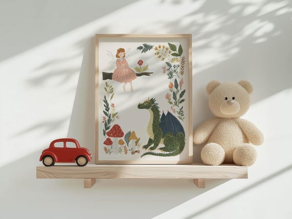 Fantasy Woodland Art Print – Cottagecore Mushroom Illustration for Kids Room