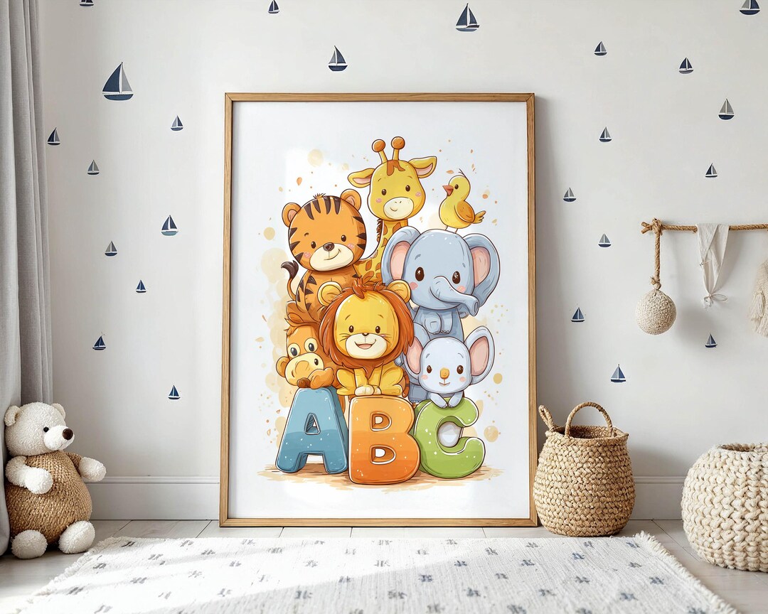 Nursery Alphabet Wall Art – Colorful Safari Print for Toddler Playroom ...