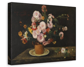 Cuadro de Gustave Courbet: Ramo de ásteres, impresión realista de naturaleza muerta floral, lienzo floral vintage listo para colgar Y-646