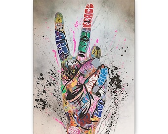Lienzo con estampado de grafiti de la paz, listo para colgar, 3,17 cm de profundidad Y-418