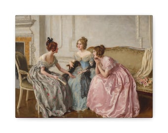 Chismes de Charles Haigh, elegante cuadro de la época eduardiana "Tres mujeres conversando", lienzo de madera listo para colgar, 3,17 cm de profundidad, n.° Y-167