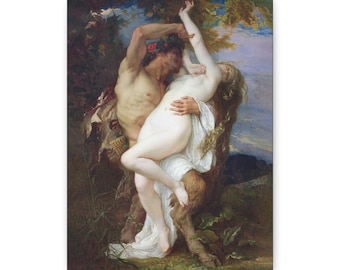 Cuadro de Alexandre Cabanel: Fauno y Ninfa, Decoración de pared de mitología griega. Lienzo listo para colgar. 3,17 cm de profundidad. Y-643