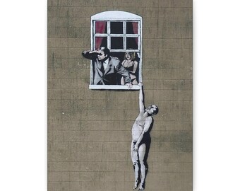 Lienzo con grafiti icónico del Hombre Desnudo de Banksy, listo para colgar, 3,17 cm de profundidad Y-688