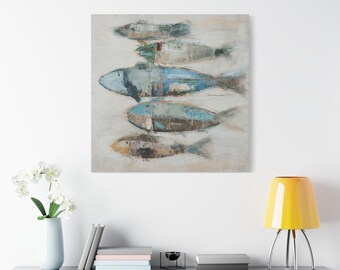 Juego de decoración moderna para casa de lago con trucha, arte costero para casa de lago, lienzo decorativo de animales Y-123