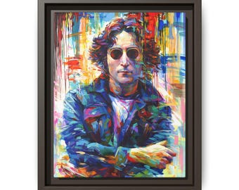 Retrato de la icónica leyenda de la música, John. Impresión en lienzo enmarcada de arte pop abstracto Y-50
