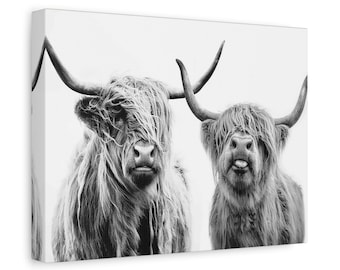 Lienzo de vaca de las Tierras Altas, regalo de lienzo estilo granja, decoración de pared con forma de vaca, lienzo de arte de pared extragrande listo para colgar Y-702