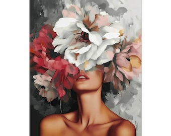 Póster enrollado de una hermosa mujer peluda con flores Y-408