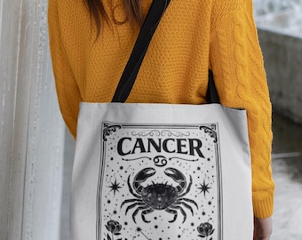 Bolso de mano con el signo zodiacal Cáncer / Regalo astrológico para Cáncer / Accesorio de diseño moderno y atractivo / Bolso de compras reutilizable / Regalo de cumpleaños para Cáncer