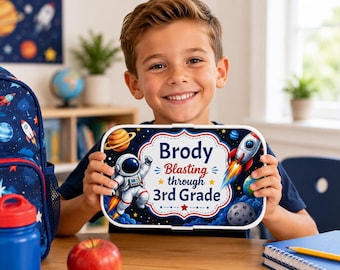 Personalized Outer Space Bento Lunch Box for Boys | Custom Kids Lunch Box | Back to School Lunch Container | Name & Grade Lunchbox