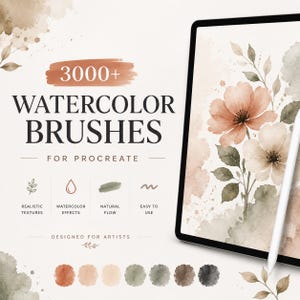 3000+ Watercolor Brushes for Procreate Mega Bundle | Realistic Watercolor Effects, Paint Stamps, Paper Textures | Digital Painting Tools