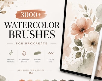 Megabundel met meer dan 3000 aquarelpenselen voor Procreate | Realistische aquareleffecten, verfstempels, papiertexturen | Digitale schildergereedschappen