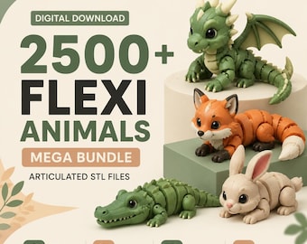 2500+ Flexi Animals STL-bundel, schattig 3D-afdrukbaar gelede dierenpakket, commercieel gebruik