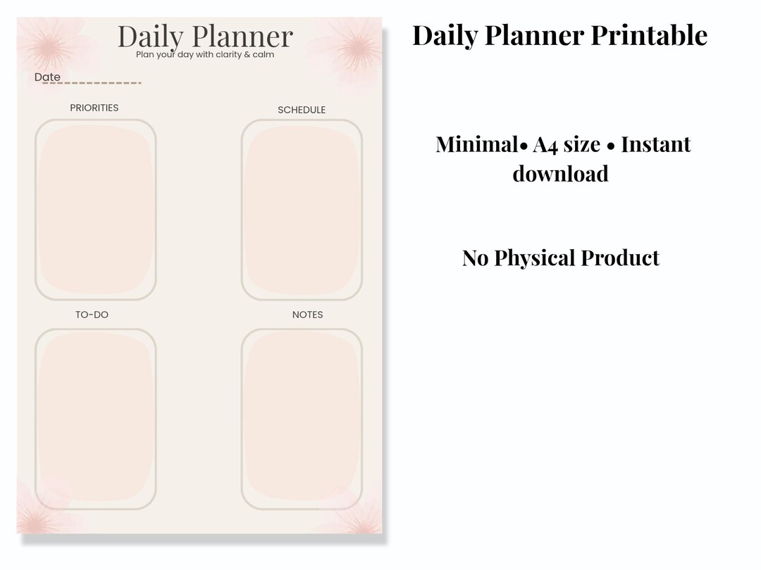 Daily Planner A4 | Minimal Printable Planner | Instant Digital Download ...