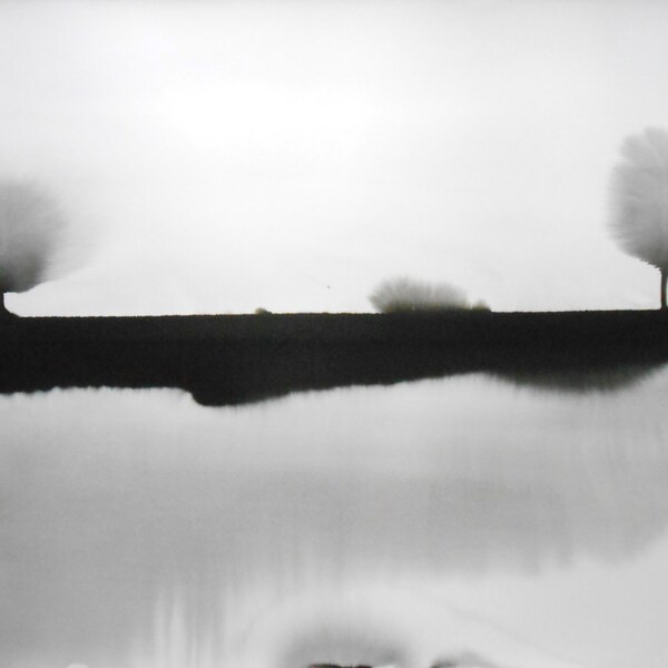 A1 OOAK Ethereal Original Zen Black & White Ink Wash Painting 23.4x33.1" Reflection of Reservoir 519"
