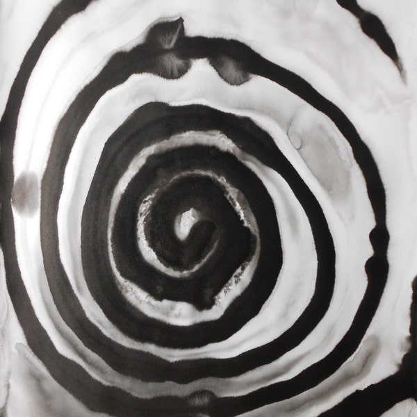 A1 Original noir & blanc Fine Art moderne abstrait Ink Wash peinture 23.4x33.1 "Holometabolism 536"