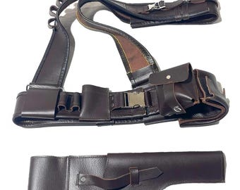 Cosplay Leather Belt Set with Bandolier, Holster & Pouches | Handmade Bounty Hunter Costume Accessory