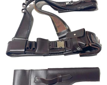 Cosplay Leather Belt Set with Bandolier, Holster & Pouches | Handmade Bounty Hunter Costume Accessory