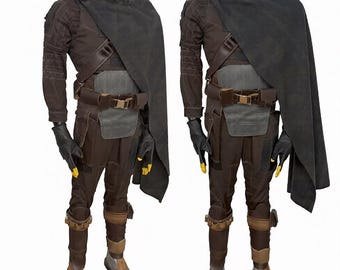 Bounty Hunter Cosplay Flight Suit: Leather Armor, Belt, and Cape