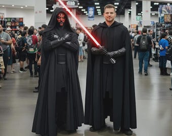 Darth Maul Inspired Sith Apprentice Costume: Multi-Layered Robes With Hooded Cloak and Leather Sash - Sith Lord