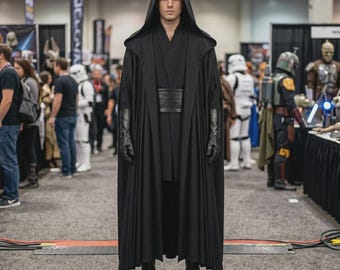 Darth Maul Inspired Sith Apprentice Costume: Multi-Layered Robes With Hooded Cloak and Leather Sash - Sith Lord