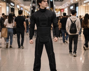 Din Djarin Mandalorian Flight Suit | Star Wars Bounty Hunter Cosplay 4PC Outfit | Custom Shirt, Pants, Vest & Cummerbund | Comic Con