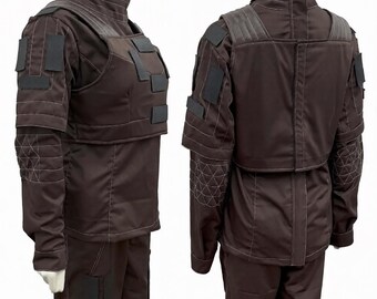 Mandalorian 3 Piece Brown Women Costume | Bounty Hunter Cosplay Set | Flight Suit, Vest & Belt Outfit for Female Cosplay