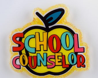 School Counselor Acrylic Badge Reel, Interchangeable Badge Holder w/ Retractable Function or magnetic pin, Perfect for Coworker