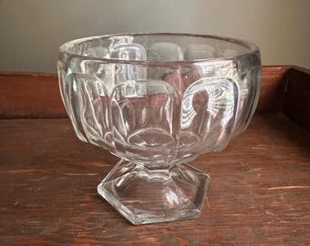 Vintage Glass Pedestal Bowl, Pressed Glass Compote, Low Footed Serving Bowl, Clear Glass Centerpiece, Cottage Table Decor