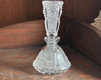 Vintage Czech Crystal Perfume Bottle, Hand Cut Bohemia Glass with Stopper