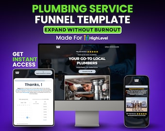 Modèle de service de plomberie, Modèles d'entonnoir de conversion GoHighLevel, Ensemble de sites Web minimalistes, Conception de pages de vente de revenus passifs, Numérique