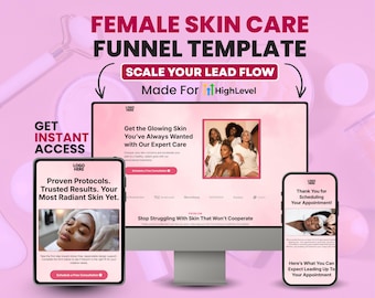 Modèle d'entonnoir GoHighLevel pour les soins de la peau | Entonnoir de conversion beauté | Entonnoir de réservation pour soins du visage et esthéticiennes | Entonnoir marketing en 3 étapes