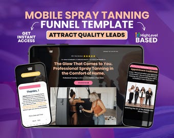 Modèle d'entonnoir de bronzage mobile en spray | entonnoir de réservation GoHighLevel Beauty | Entonnoir d'acquisition de clients en 3 étapes | Modèle de marketing de beauté