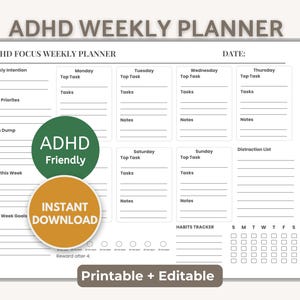 ADHD Weekly Planner Template | Focus, Productivity, Brain Dump (Digital Download)