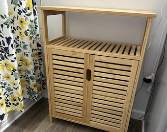 Bamboo Bathroom Storage Cabinet Freestanding Floor Organizer with 2 Doors