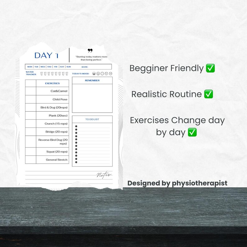 7 Day Exercise Challenge, Beginner Workout Planner (PDF Download A4 ...