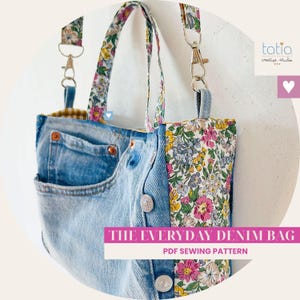 Patrón de costura en PDF para bolso de hombro de mezclilla: Tutorial de bolso de jeans reciclados